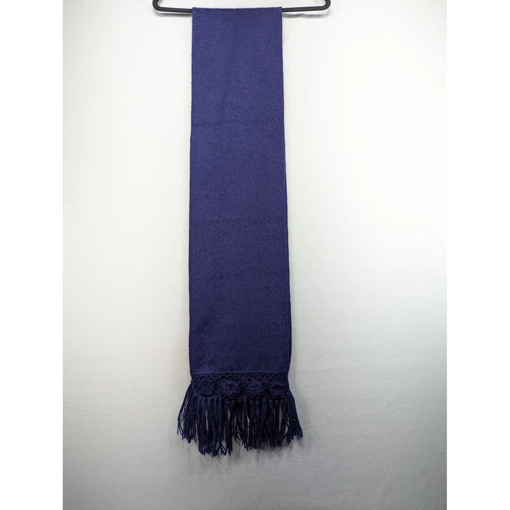 Alpaca Diana Peru Purple Wool Blend Scarf Floral Crochet Trim Fringe Unisex